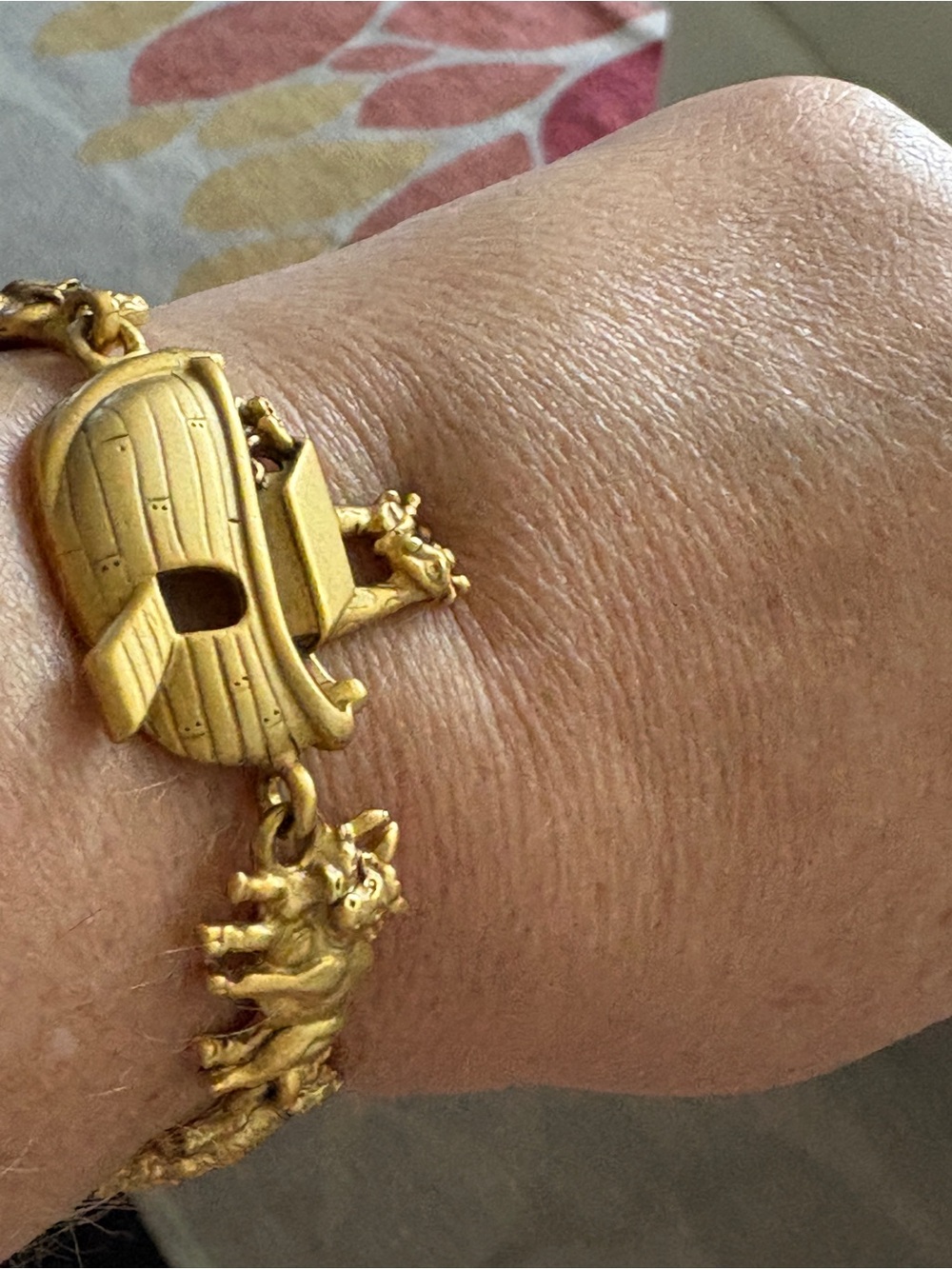 Vintage AJC Gold-tone Noah's Ark Charm Bracelet